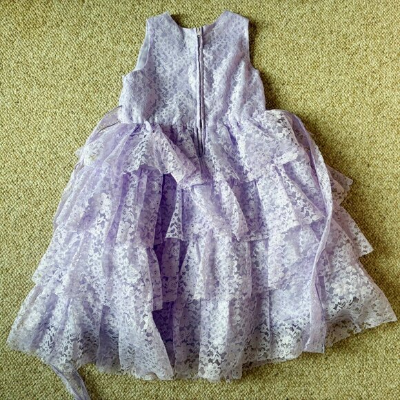 L.A. Tara for kids Purple Lace Flared Layered Dress Girls size 8 with flower - Picture 8 of 8